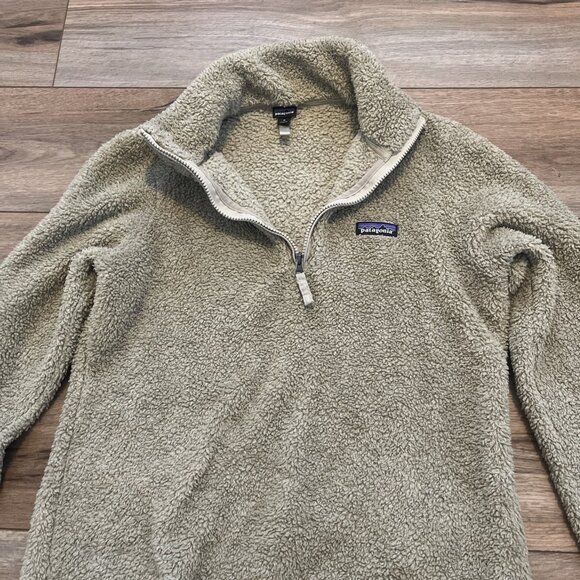 Patagonia Los Gatos 1/4 Zip Pullover SZ Medium Fleece Jacket Logo Tan Beige - Picture 9 of 13